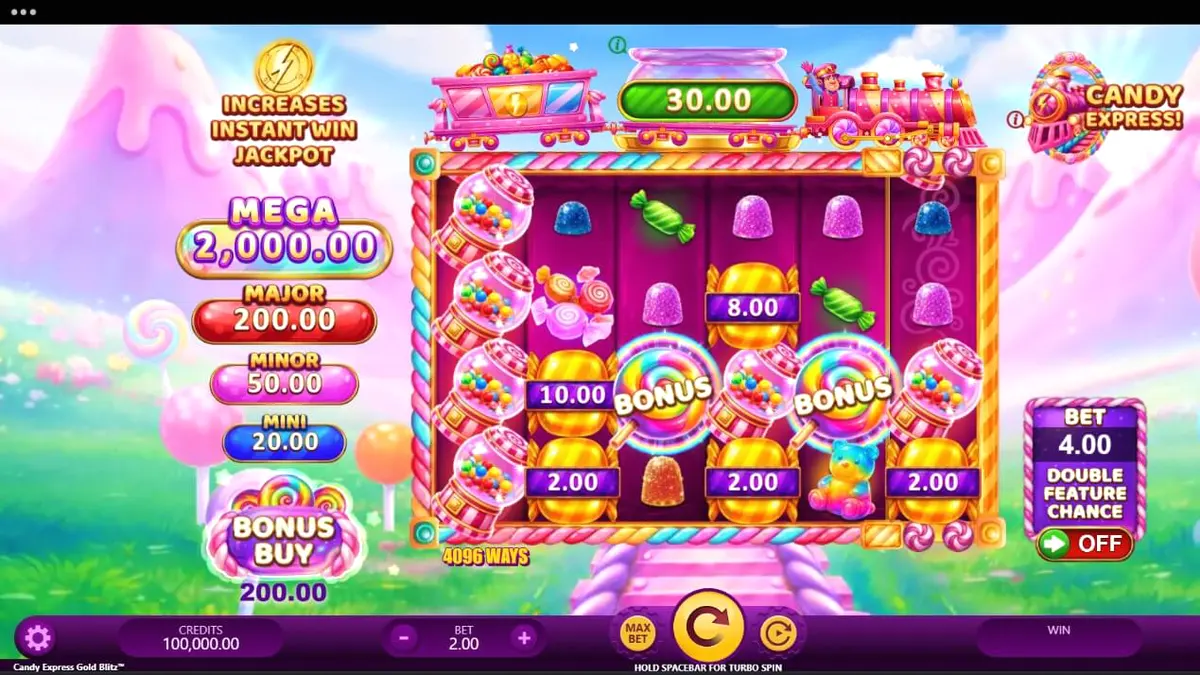 Candy Express Gold Blitz স্লট গেমের রঙিন ইন্টারফেস